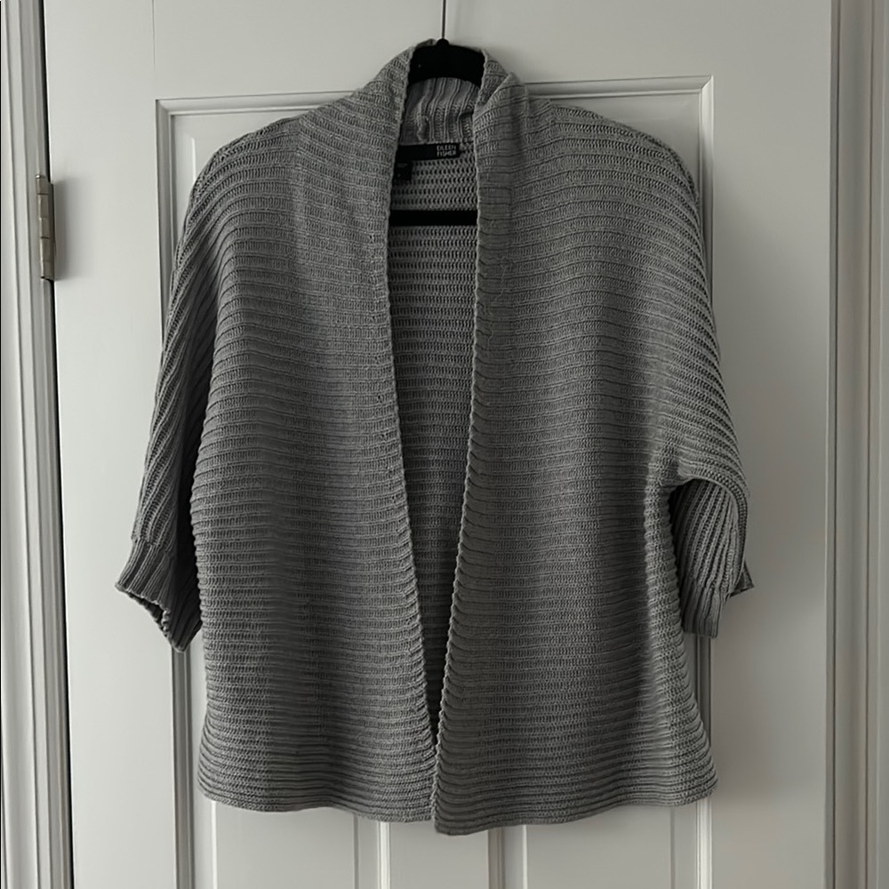 Eileen Fisher Cashmere Blend Grey Ribbed Open Cardi